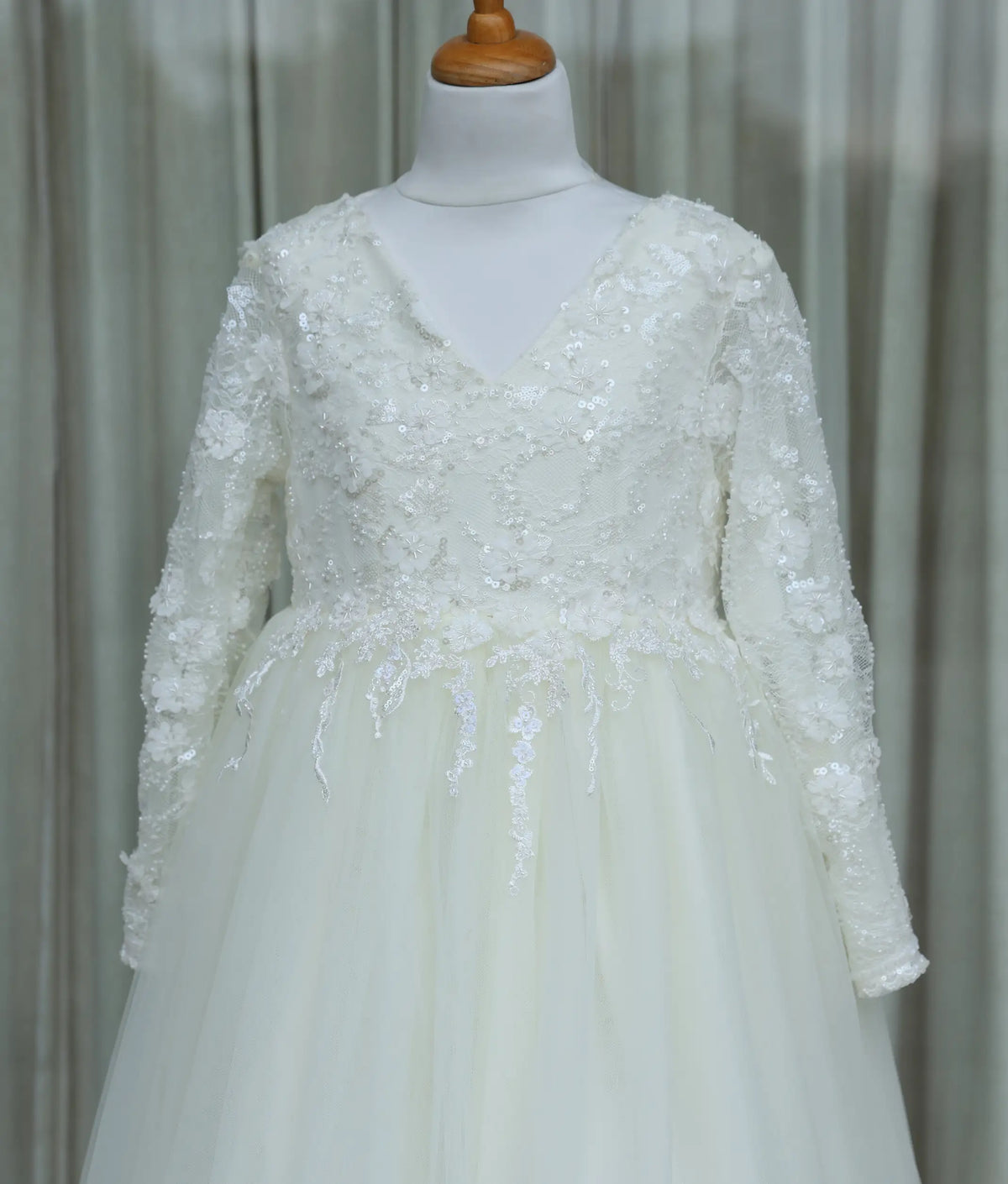 Off-White Tulle Net and Work Material Holy Communion Gown for Girl [6603]