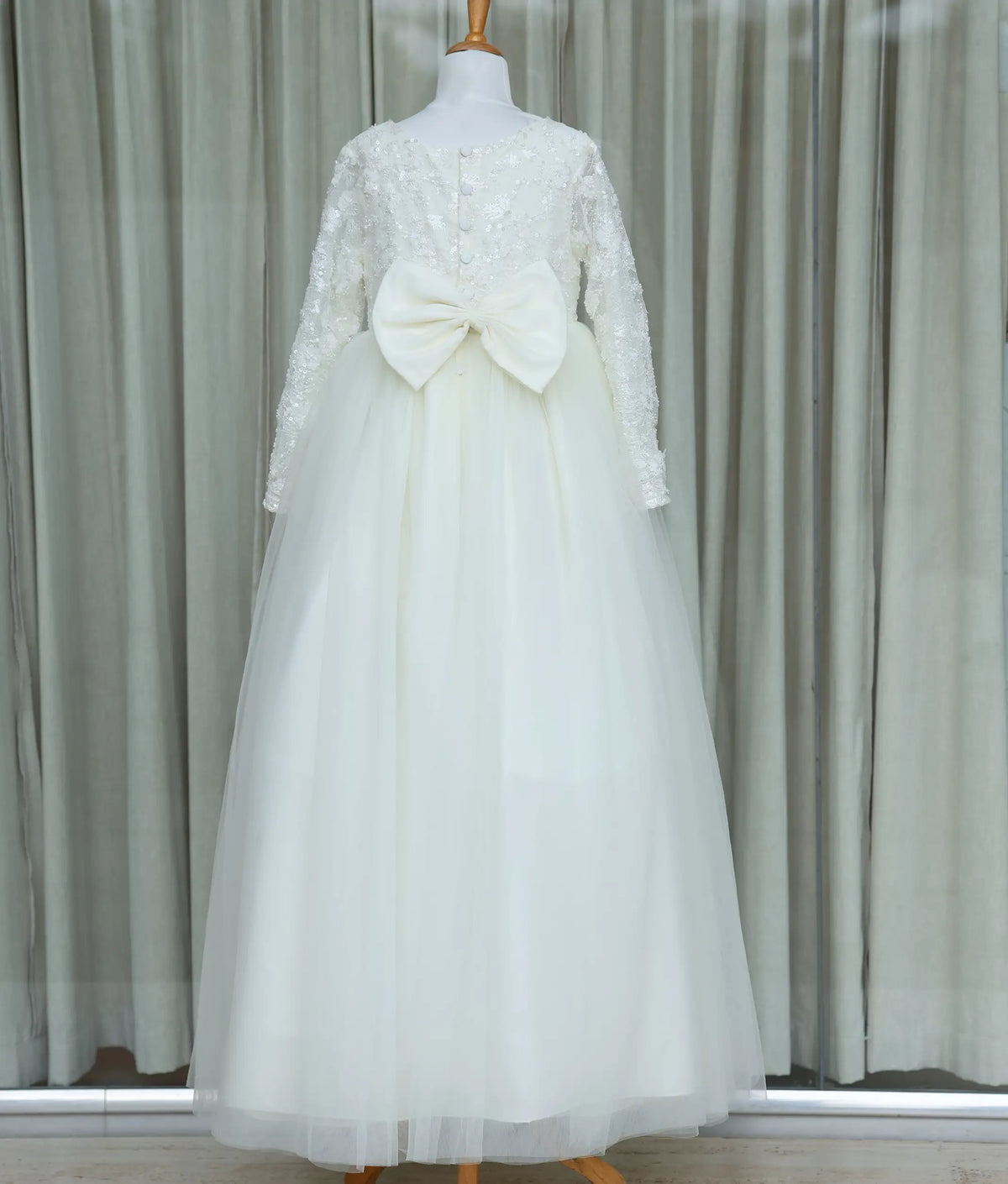 Off-White Tulle Net and Work Material Holy Communion Gown for Girl [6603]