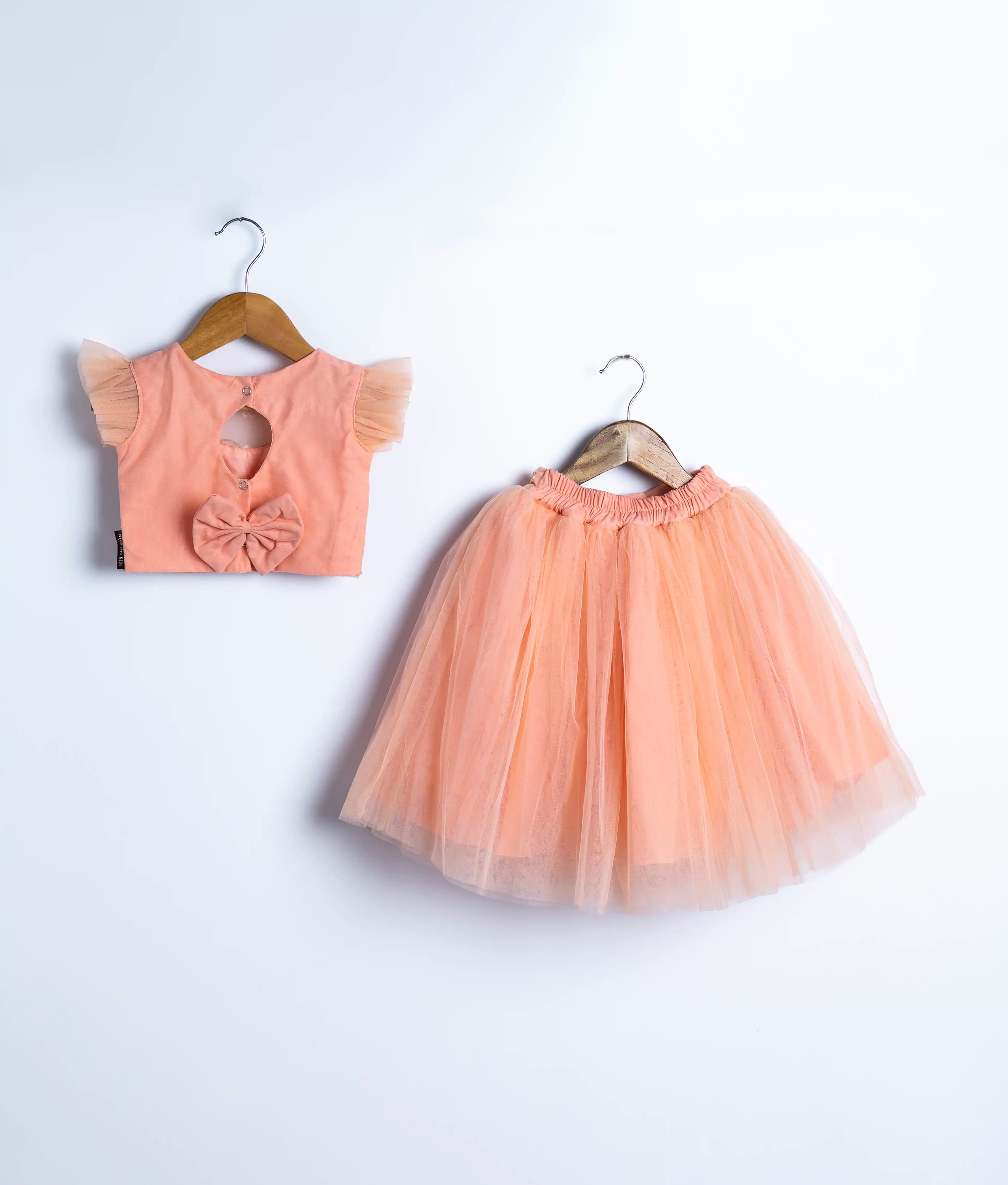 Peach Tulle Net Handworked Crop Top With Full Length Skirt For Baby Girl [Ready to ship :2197]