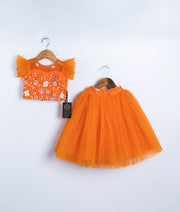 Orange Tulle Net Handworked Crop With Full Length Skirt For Baby Girl [2277]