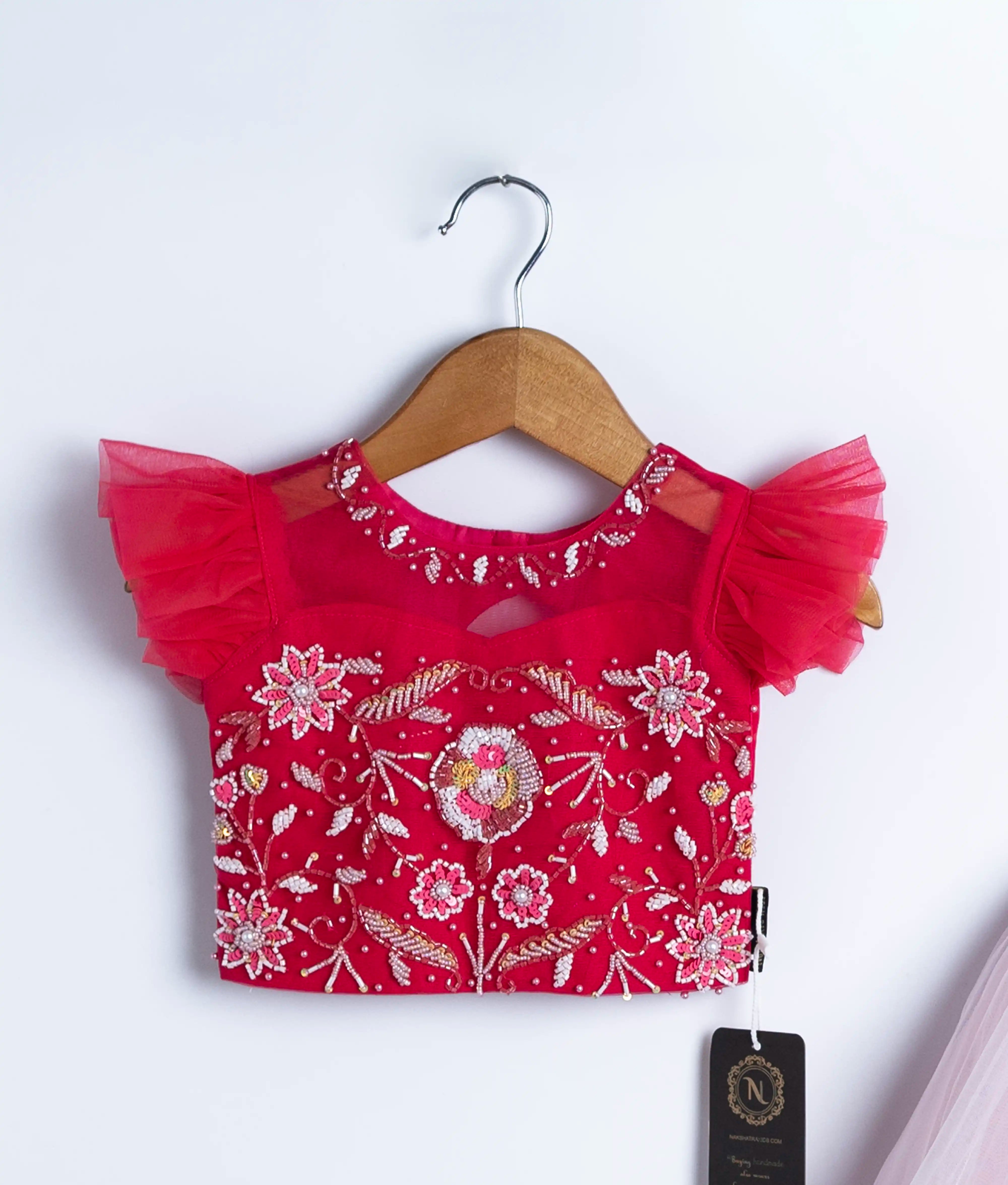 Hot pink  Handwork Crop Top with Pastel Pink Full Length Skirt For Diwali [Ready to ship :2340]