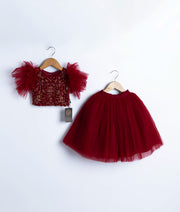 Maroon Handwork Top With Full Length Skirt For Baby Girl [7461]