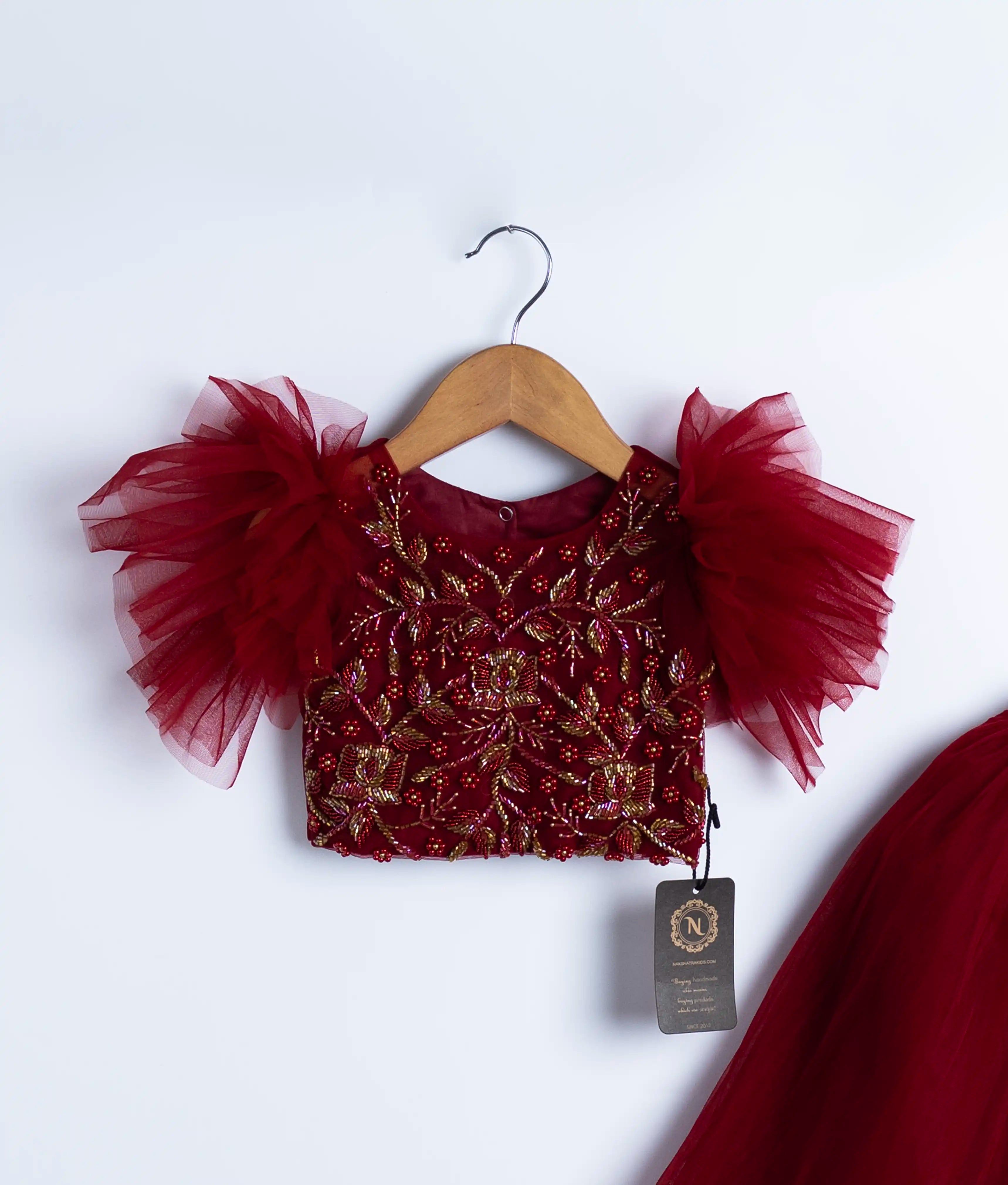 Maroon Handwork Top With Full Length Skirt For Baby Girl [Ready to ship :7461]