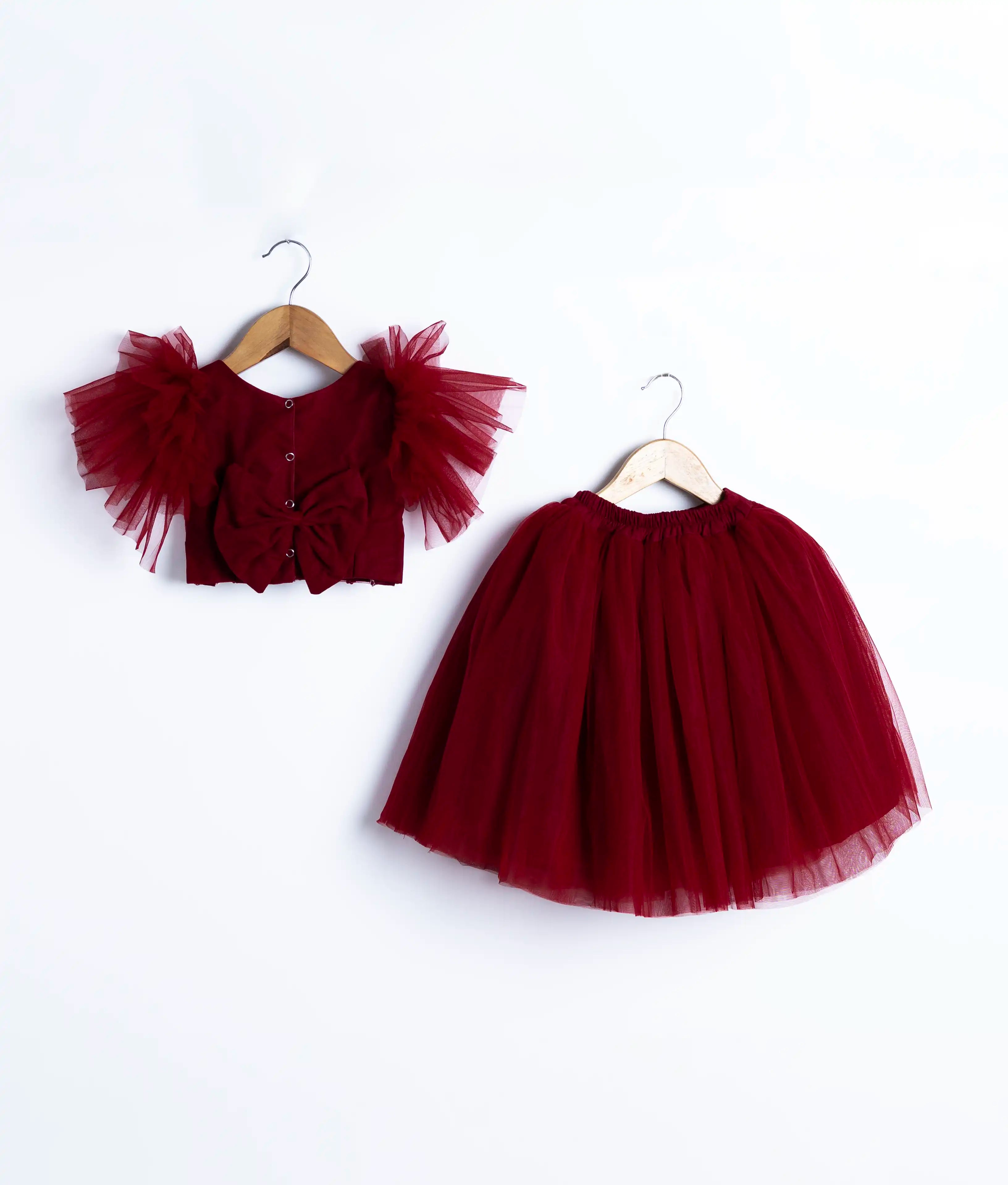 Maroon Handwork Top With Full Length Skirt For Baby Girl [7461]