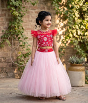 Hot pink  Handwork Crop Top with Pastel Pink Full Length Skirt For Diwali [2340]