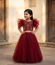 Maroon Handwork Top With Full Length Skirt For Baby Girl [7461]