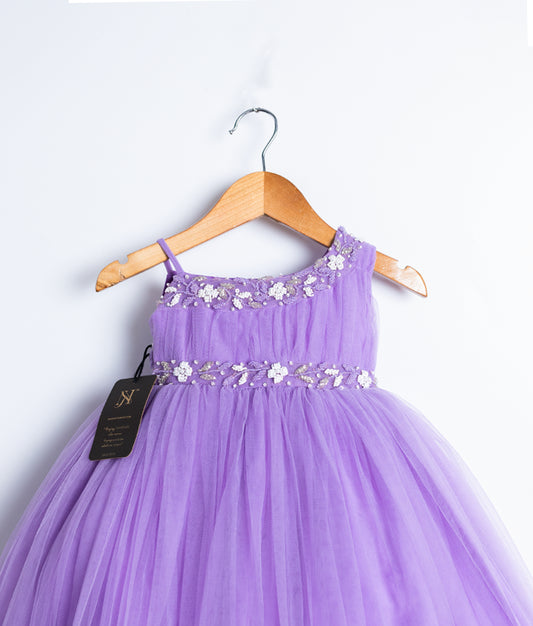 Lavender Tulle Net Handworked Birthday Gown For Baby Girl [Ready to ship :2190]