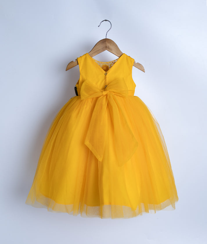 Mango Yellow Tulle Net Handworked Birthday Frock for Baby Girl [2256]