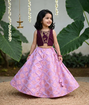 Lavender Banarasi Skirt with Purple Hand worked Top for Baby Girl [5114]