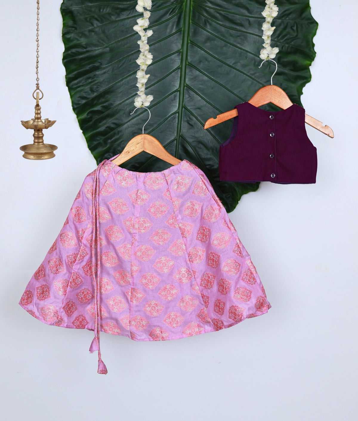 Lavender Banarasi Skirt with Purple Hand worked Top for Baby Girl [5114]