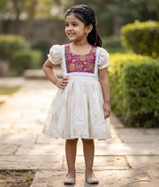 Off-white chanderi Frock For Vishu and Onam [ 2802]