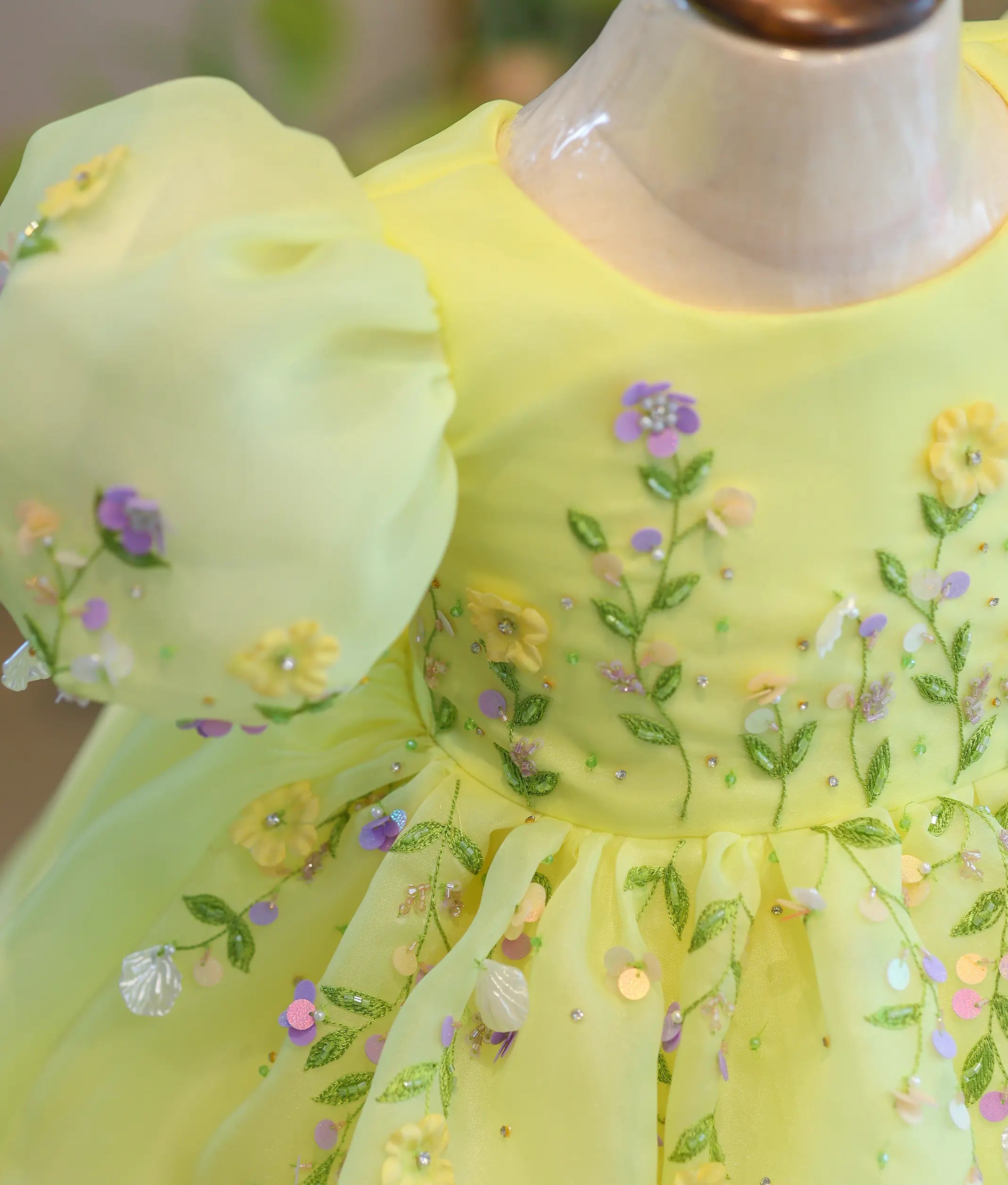 Yellow flower theme birthday frock for baby girl [6219A]