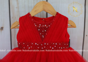 Red handwork birthday frock for baby girl for kids