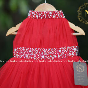 Red handwork yoke with tulle net gown | Party Wear Collection | Dresses for Baby Girl and Boy
