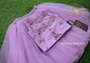 Lavender crop top with full length tulle net skirt Kidswear