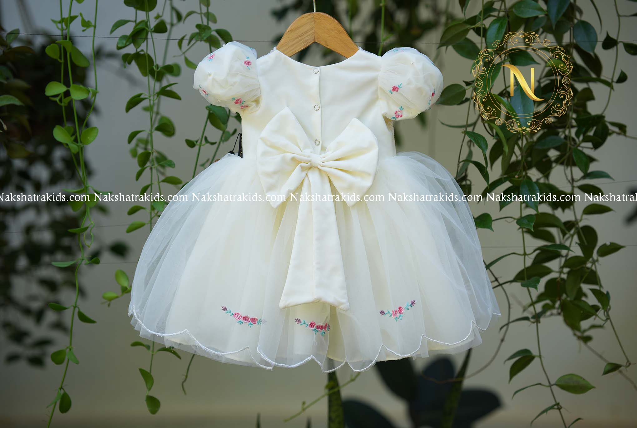 Offwhite Organza Handworked Baptism Dress For Baby Girl